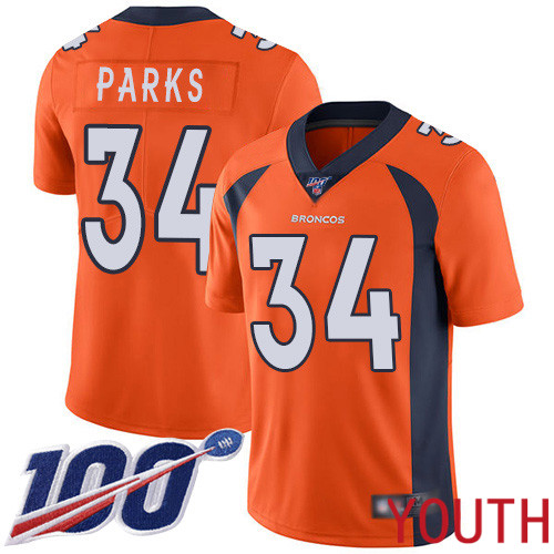 Youth Denver Broncos #34 Will Parks Orange Team Color Vapor Untouchable Limited Player 100th Season Football NFL Jersey